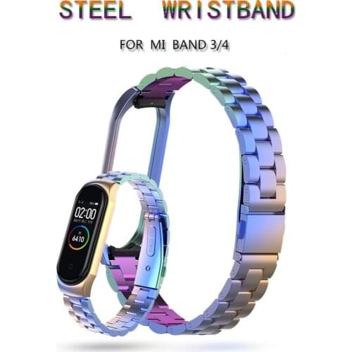 Mi band 3/4 Watch Metal Strap Three-bead Stainless Steel Replacement wrist strap Bracelet Wristbands strap for Xiaomi mi band 4