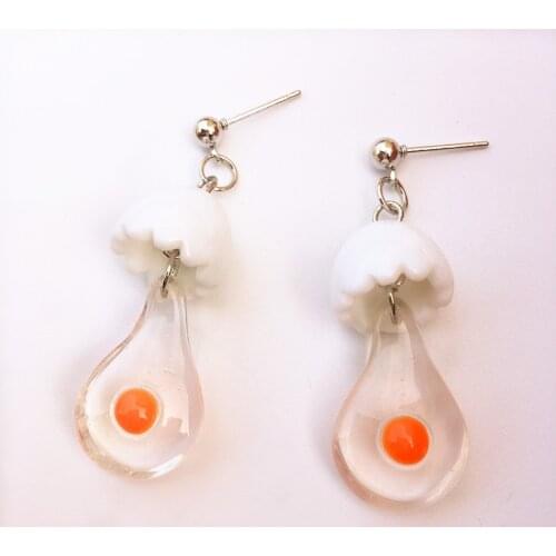 Fashion Funny Lovely Eggs Long Tassel Earrings for Women Girls Simulation Fried Eggs Transparent Drop Earrings Brincos Mujer