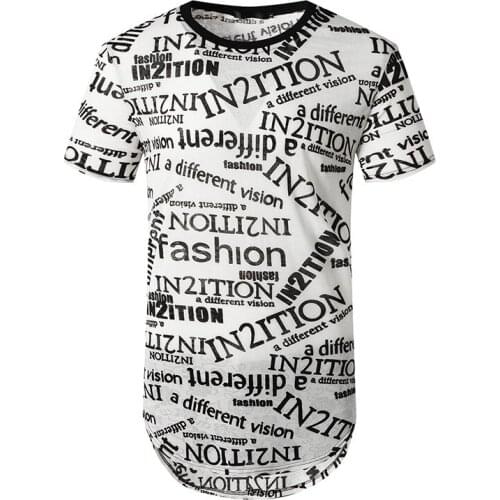 English Alphabet Print Extra Long T Shirt Men 2020 Brand Slim Fit Short Sleeve Tshirt Men Hip Hop Hipster Streetwear Clothing