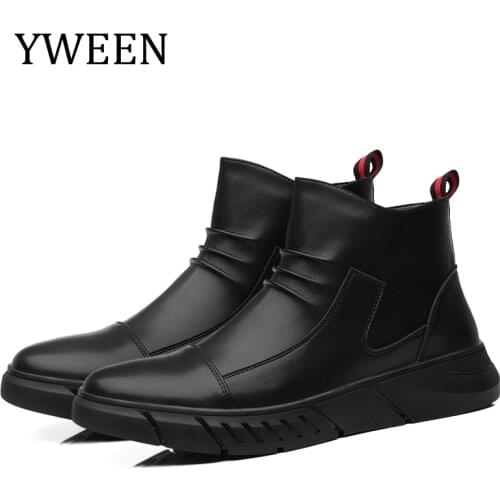 YWEEN Men Boots High-top Black Leather Shoes British Business Casual Mens Shoes Autumn New Korean version Boots For Men