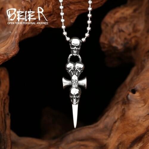 BeierStainless Steel Skull Cross Pendant Chain Necklace men Jewelry LLBP8-480P