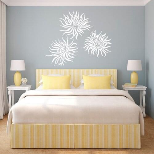 Large Flowers Wall Decal Set Of 3 Flowers, Floral Vinyl Sticker Chrysanthemum For Living Room Girls Bedroom Decor 2185