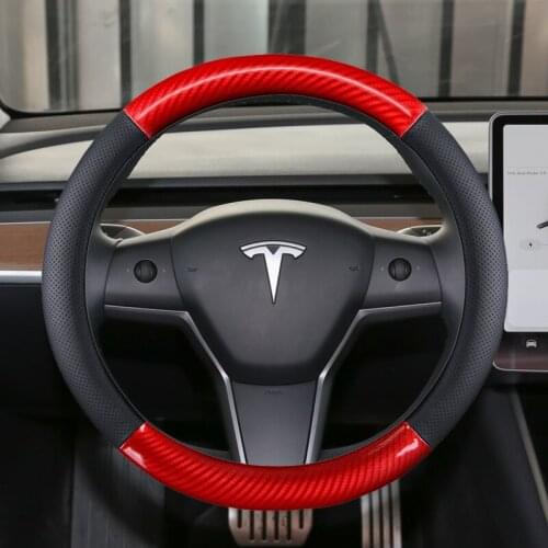 38CM For Tesla Model 3 2017 2018 2019 2020 Car Steering Wheel Cover Non-slip Genuine Leather Auto interior Accessories