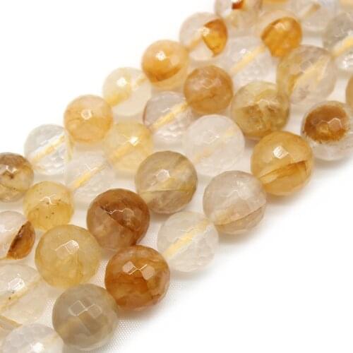Natural Stone Faceted Yellow Quartz Crystal 6-12mm Round Loose Beads for Jewelry Women Earrings Necklace Making DIY Pendant 15"
