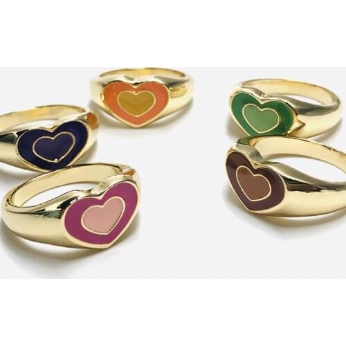 Wholesale Jewelry New Colorful Adjustable Ring for Women Glossy Love Heart Rings Peach Heart Ring Exquisite Y2k Trend Jewelry