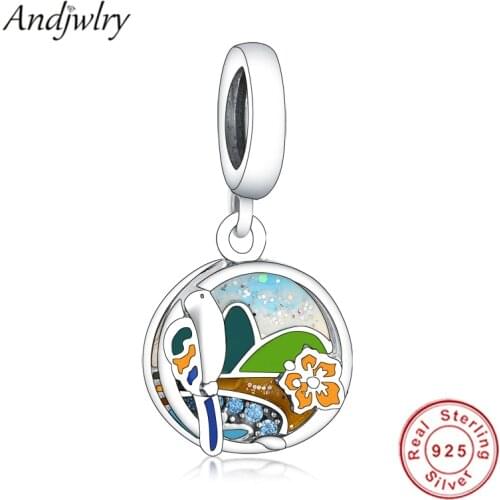100% 925 Sterling Silver Brazil Beach Parrot Dangle Charm Fit Original Pandora Charms Bracelet Beads For Making DIY Berloque