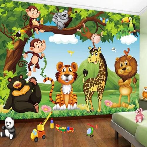 Custom 3D Photo Wallpaper For Kids Room Cartoon Animal Tiger Lion Poster Children Room Bedroom Wall Decoration Mural Wallpaper