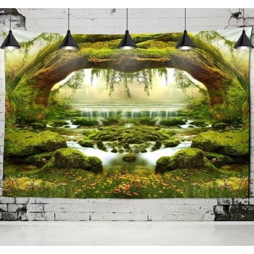 Natural Scenery Wall Tapestry Arched Tree Hole Psychedelic Carpet Wall Cloth Tapestries Tenture Hippie Mandala Tapiz Landscape