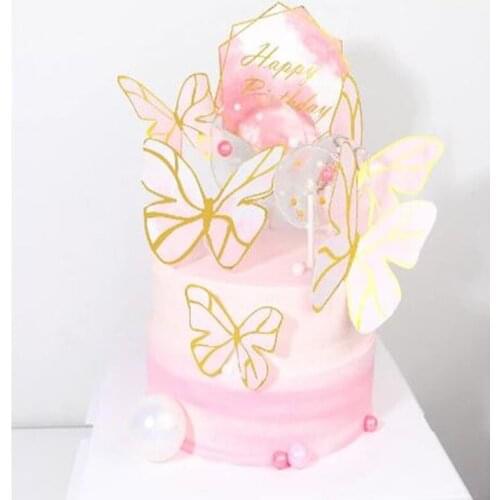 Pink Gold Butterflies Cake Toppers Decoration for Happy Birthday Cupcake Cake Topper Baby Shower Cake Topper party