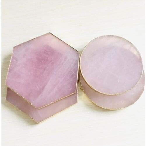 Pink Rose Quartz Coaster Natural Carved Gemstone For Decoration
