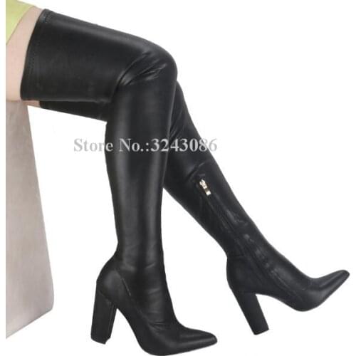 Chunky Heel Elastic Long Boots Woman Black Leather Thin Leg Thigh High Boots Fashion Lady Over the Knee Boots Sexy Female Shoes
