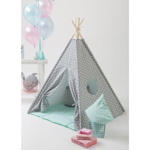Grey small star design kids play tent indian teepee children playhouse children play room teepee
