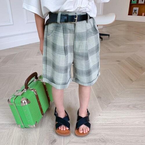 Toddler Kids Pants 2021 Summer New Baby Girls Boys Plaid Shorts Casual Loose Korean Shorts for Children 2-7 Years Kids Clothing