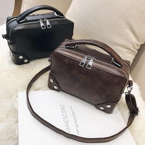 Vintage Double Zipper Square Bgs Luxury Designer PU Leather Handbags for Women Fashion Shoulder Bags Brown Black Bolsa Feminina