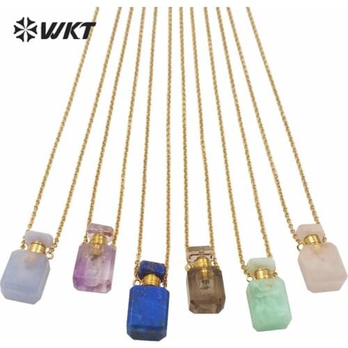 WT-N1239 Whosale small size perfume bottle necklace classic stone essential oil bottle chain 18 inch