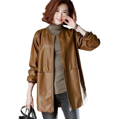 Women PU Leather Jacket 2021 New Female Spring Autumn Large Size 6XL Coats Female Mid-length Leather Overcoat PU Leather jacket