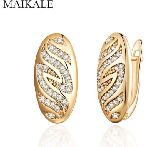 MAIKALE New Fashion Gold Silver Color Big Stud Earrings Paved AAA Cubic Zirconia CZ Earrings for Women Party Jewelry Girls Gifts