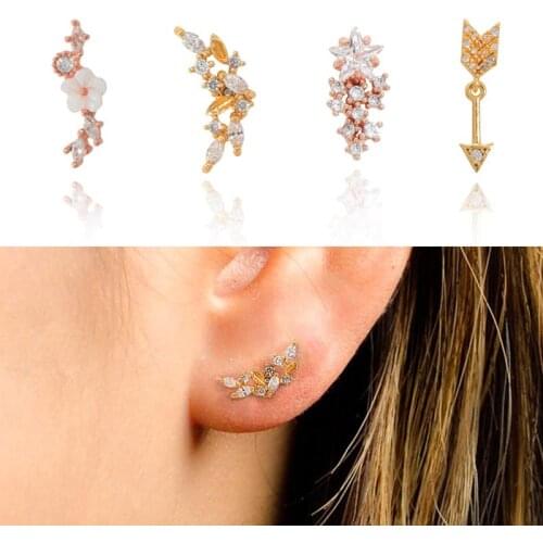 1PC Cz Curved Cartilage Earring Piercing Jewelry for Women Stainless Steel Helix Earrings Tragus Rook Conch Screw Back Stud
