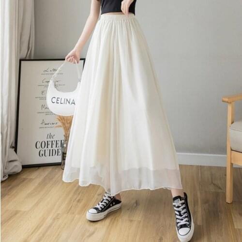 New Large Black Chiffon Wide Leg Dress Pants For Women Ankle-length Pants Casual Loose Elastic Waist Pleated Ladies Trausers