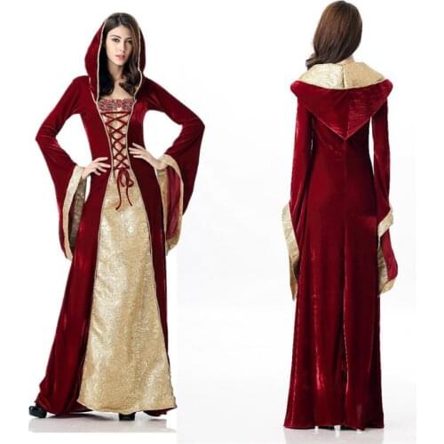 Halloween Women European Medieval Vampire Gothic Cosplay Costume Long Bell Sleeve Maxi Dress Court Masquerade Quenn Long Dress