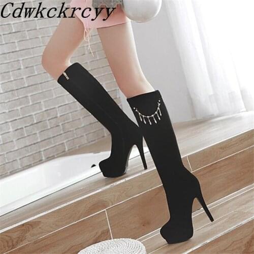 Winter New pattern fashion Round head gules sexy Suede Thin leg Elastic force Boots Fine heel Add wool Keep warm Women Boots