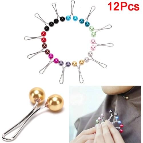 12pcs Pearl Scarf Brooch Pin Headscarf Shawl Scarf Lady Muslim Scarf Hijab Clips Pin Fixed Straps Anti Slip Brooch