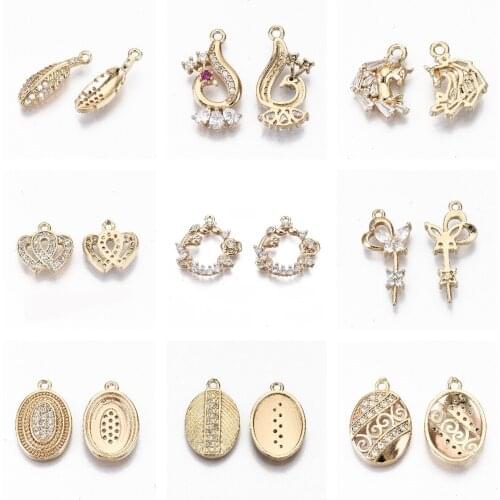 2pcs Light Gold Color Brass Micro Pave Cubic Zirconia Pendants Sun Moon Flower Charms for DIY Jewelry Necklaces Bracelets Making