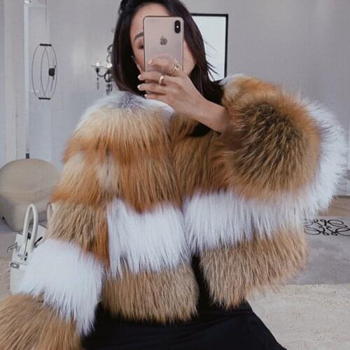 2020 Women Short Natural Red Fox Fur Warm Coats color mixing Outwear Jackets high quality Winter coat