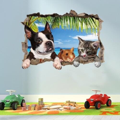 3D cat dog hamster Animal scenery wall stickers for kids rooms living room decoration mural home decor stickers decals wallpaper