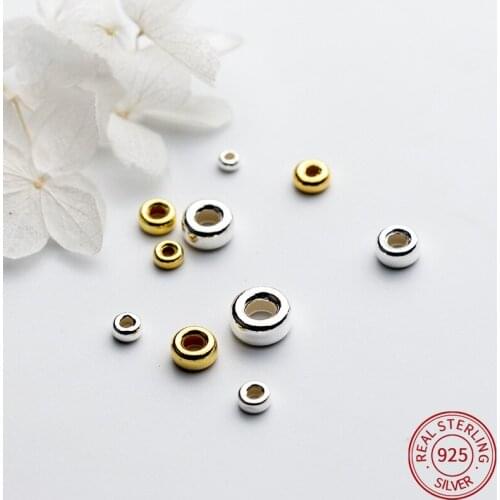 925 Sterling Silver Wheel bead rondelle spacers Round DIY Jewelry Bracelet Necklace Findings plated gold