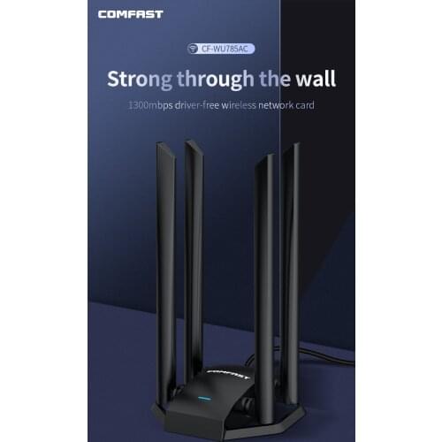 High Gain 4*6dBi antennas through the wall 1300Mbps Dual band free driver wifi adapter 5.8Ghz long range wireless network card