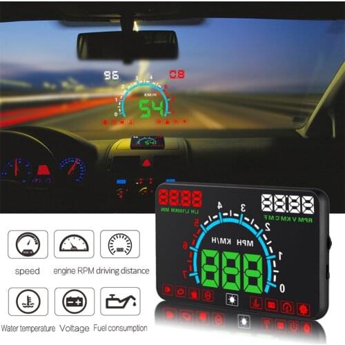 Car Head-up Display Windshield HUD 5.8" Color Display OBD2 Fault Code Diagnostic Overspeed Warning Windshield Projector System