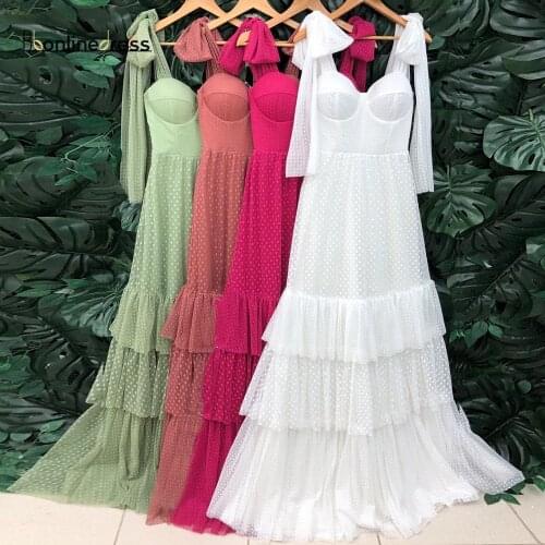 Bbonlinedress DotNet Tulle Spaghetti Strap Long Prom Dress 2021 Ruffle Sweetheart Evening Formal Party Gown Robe De Soiree