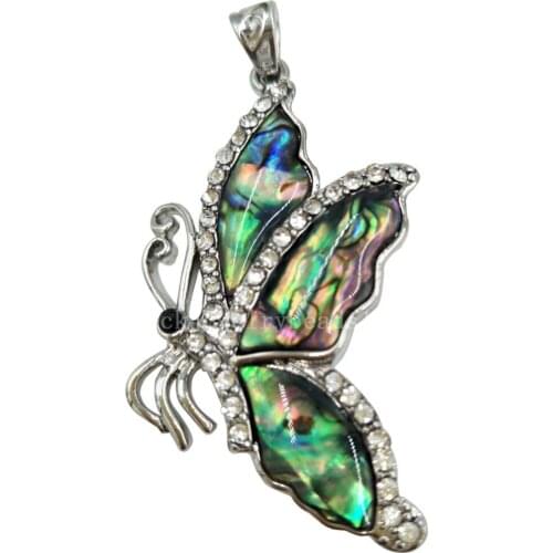 Free Shipping Women Fashion Jewelry 31x55mm Beatiful New Zealand Ablone Shell Art Butterfly Pendant Bead 1pcs C6180