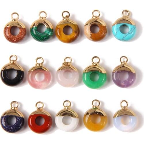 10 mm Natural White Jad Large Hole Stone Beads Pendant Plated Gold Connector Charm DIY Making Jewelry Accessory Women Necklace