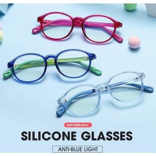 Seemfly Children Silicone Glasses Retro Small Round Frame Kids Ultralight TR90 Spectacles Frame Protection Optical Lens Eyewear