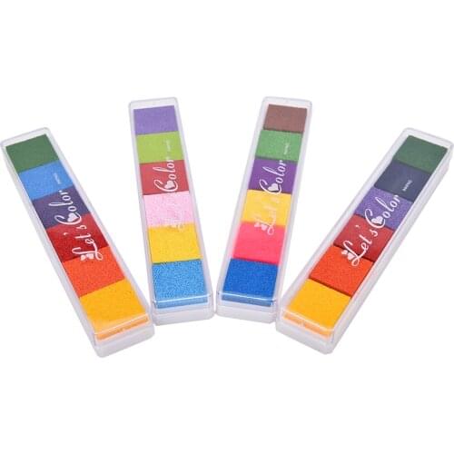 DIY Non-Toxic Ink Pad Inkpad Craft Card Stamp Fingerprint Accessories for Children Kids Rubber Stamps Paper Wood 1 PACK 6 Colors