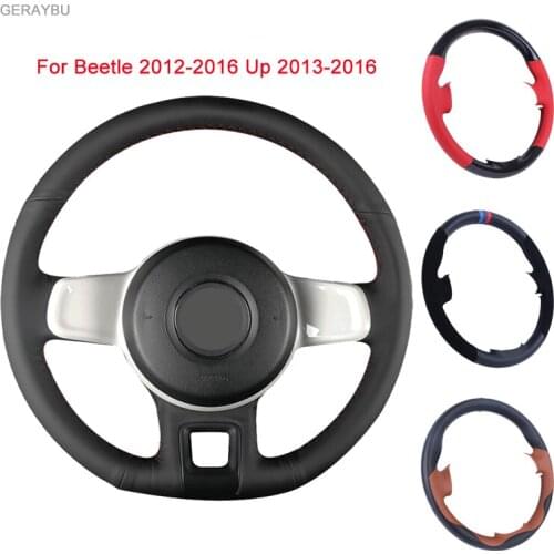 GERAYBU Custom DIY Leather Hand-sewn Car Steering Wheel Cover For VW Beetle 2012-2016 Up 2013-2016 Breathable Wear-resistant
