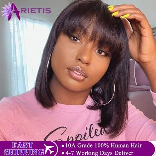 Short Human Hair Wigs Human Hair Short Wig Bob Hair Wig Human Hair Wigs With Bangs Brazilian Remy Hair Wig For Black Women
