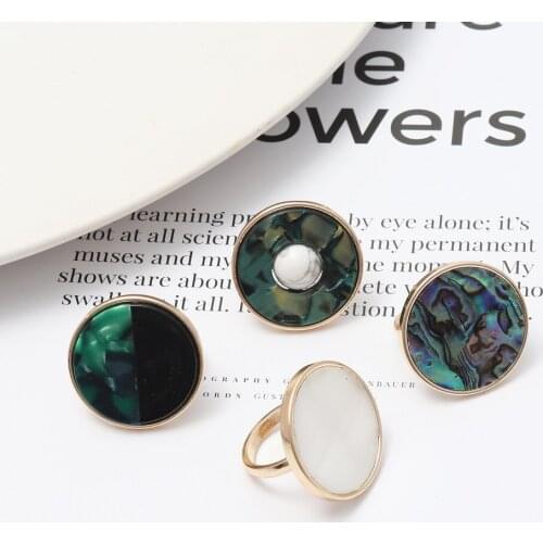 Round White & Abalone Shell Rings Fashion Inner Dia 1.7cm Gold Color Brincos Pendientes Jewelry for Women