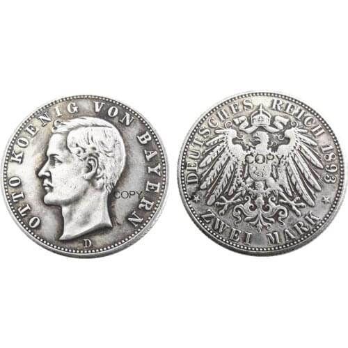 Germany Bavaria 2 Mark 1893 Silver Plated Copy Coins