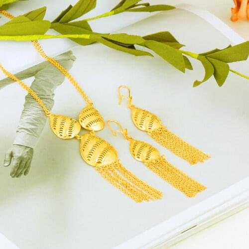 Gold Color Ethiopian Jewelry sets Necklace/Earring India/African/Dubai/Ethiopia/Nigeria/Arabic Women Wedding Bride Gifts