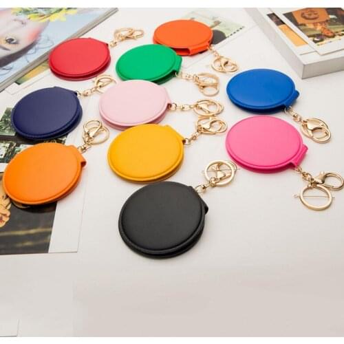 Portable Keyring Cosmetic Compact Mirrors Key Chain Double Dual Sides Frame Girl Mini PU Leather Pocket Makeup Mirror