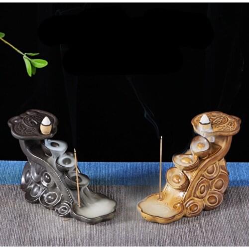 Retro Ceramic Censer Backflow Incense Cones Burner Incense Stick Holder Ceramic Craft Creative Home Decor Buddhist Burner