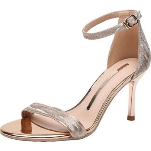 Brand Women Sandals Summer Shoes High Heels Leather Peep Toes Buckle Strap Woman Party Shoes Black Sandalia Mujer New Arrival DE