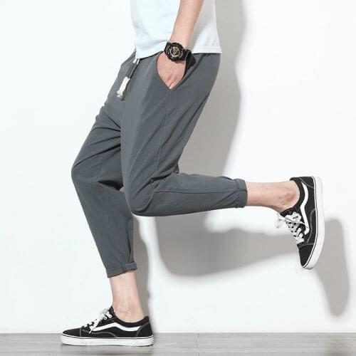 Mens Harem Pants Solid Fitness Casual Ankle-Length Mens Trousers Summer Streetwear Mens Pants Fashions Men