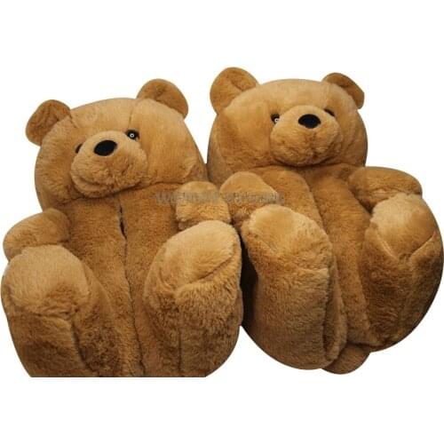 Women Teddy Bear Slippers Cartoon Cute Bear House Slipper warm furry plush Furry Faux Fur Slides Woman Furry Flip Flop Shoes