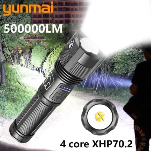 Super Bright 4 Core P70.2 500000LM LED Flashlight with Battery Display 5 Lighting Modes for Adventure, Hiking, Camping, Hunting