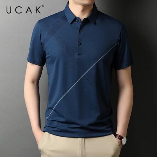 UCAK Brand Classic Turn-down Collar Cotton T Shirt Men Clothes Summer New Fashion Tops Streetwear Casual Soft Tshirt Homme U5480