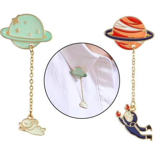 Unisex Enamel hot fashion vintage designer enamel rabbit spaceman planet charm costume brooch Pin Collar Bag Badge Clip Gift